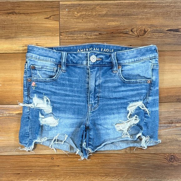 American Eagle Outfitters Pants - American Eagle Outfitters Women's Distressed Flower Blue Jean Shorts